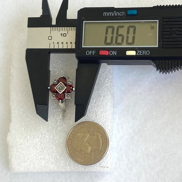Sterling Silver 925 Multi Stone Round Prong Set Garnet & Marcasite Ring Sz 5.5 - Picture 14 of 16